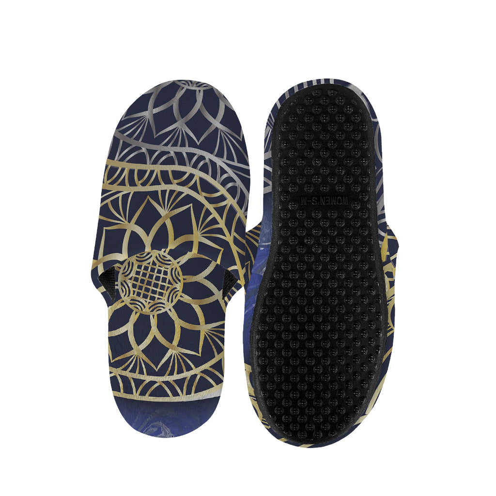 Gold And Grey Yin Yang Flower Print Slippers