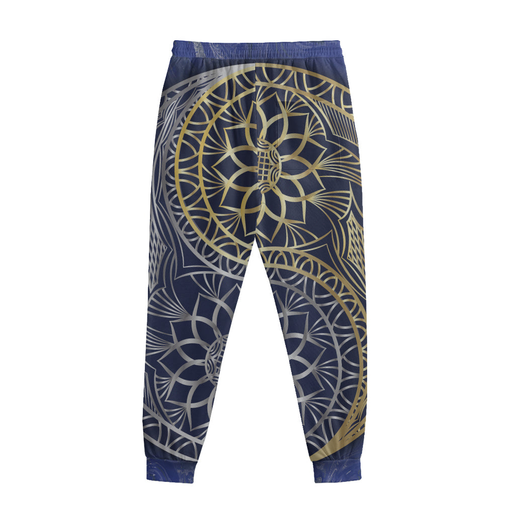 Gold And Grey Yin Yang Flower Print Sweatpants