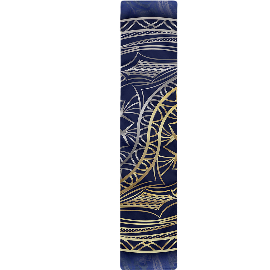 Gold And Grey Yin Yang Flower Print Table Runner