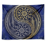 Gold And Grey Yin Yang Flower Print Tapestry