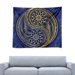 Gold And Grey Yin Yang Flower Print Tapestry