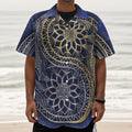 Gold And Grey Yin Yang Flower Print Textured Short Sleeve Shirt