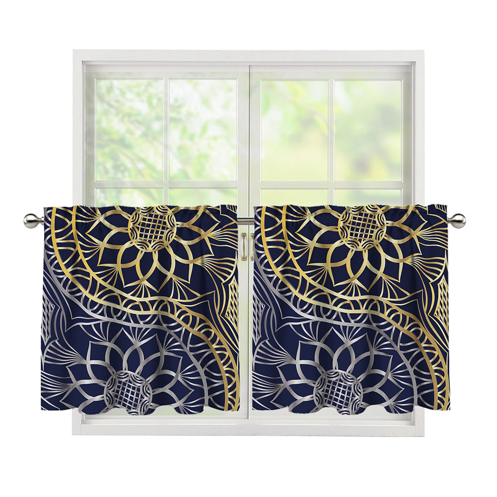 Gold And Grey Yin Yang Flower Print Tier Curtains