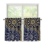 Gold And Grey Yin Yang Flower Print Tier Curtains