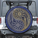 Gold And Grey Yin Yang Flower Print Tire Cover