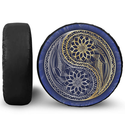 Gold And Grey Yin Yang Flower Print Tire Cover