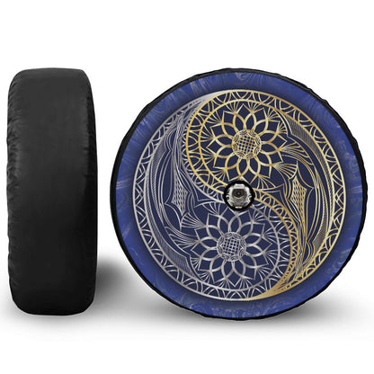 Gold And Grey Yin Yang Flower Print Tire Cover With Camera Hole