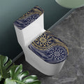 Gold And Grey Yin Yang Flower Print Toilet Lid And Tank Cover Set