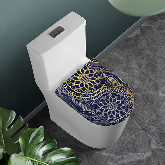 Gold And Grey Yin Yang Flower Print Toilet Lid Cover