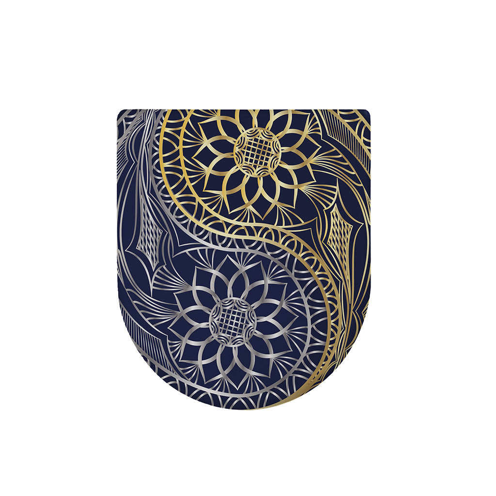Gold And Grey Yin Yang Flower Print Toilet Lid Cover