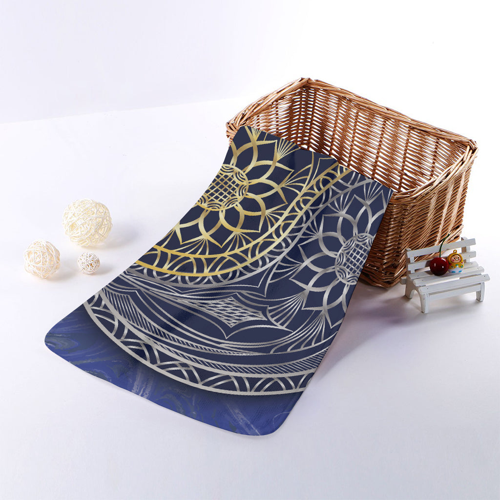 Gold And Grey Yin Yang Flower Print Towel