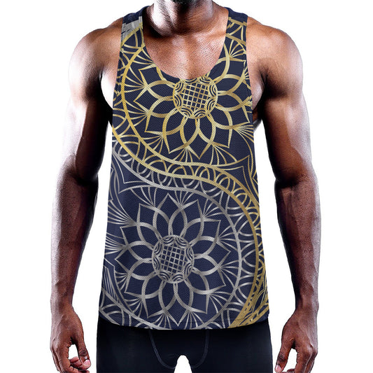Gold And Grey Yin Yang Flower Print Training Tank Top