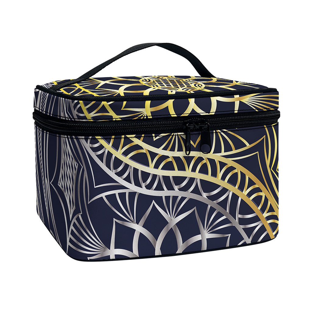 Gold And Grey Yin Yang Flower Print Travel Makeup Bag