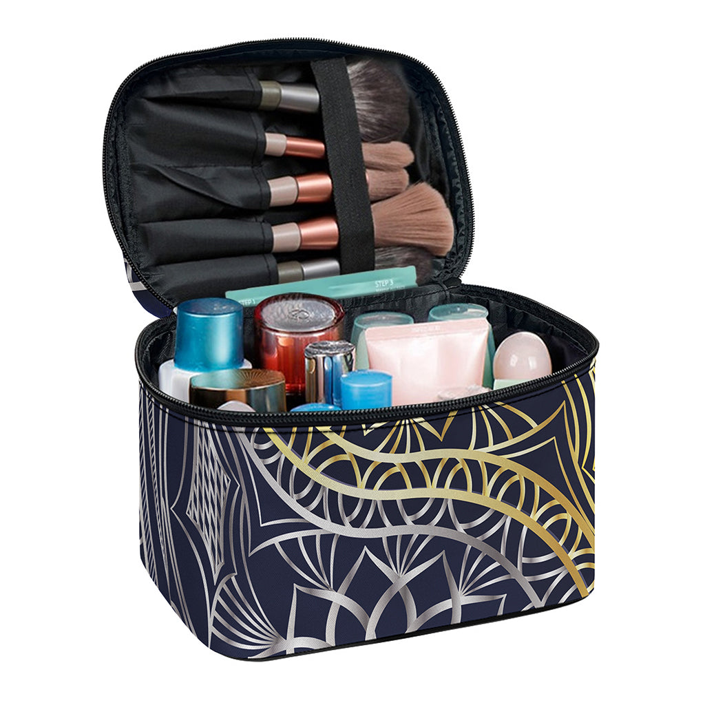 Gold And Grey Yin Yang Flower Print Travel Makeup Bag