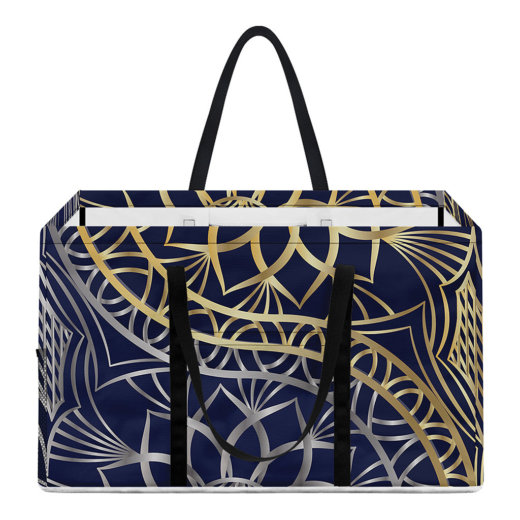 Gold And Grey Yin Yang Flower Print Utility Tote Bag