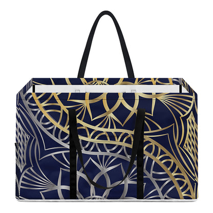 Gold And Grey Yin Yang Flower Print Utility Tote Bag