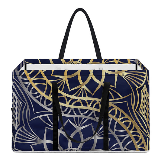 Gold And Grey Yin Yang Flower Print Utility Tote Bag