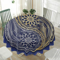 Gold And Grey Yin Yang Flower Print Waterproof Round Tablecloth