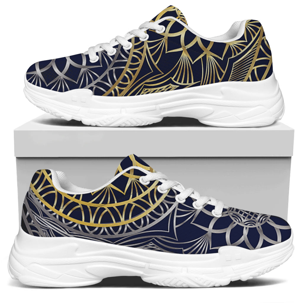 Gold And Grey Yin Yang Flower Print White Chunky Shoes