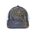 Gold And Grey Yin Yang Flower Print White Mesh Trucker Hat