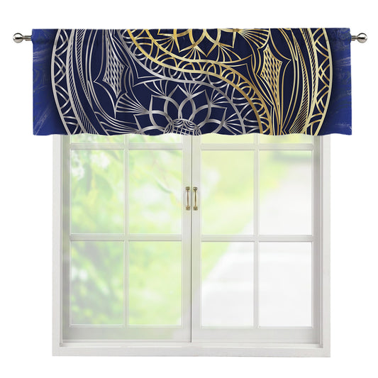 Gold And Grey Yin Yang Flower Print Window Valance