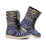 Gold And Grey Yin Yang Flower Print Winter Boots