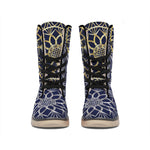 Gold And Grey Yin Yang Flower Print Winter Boots