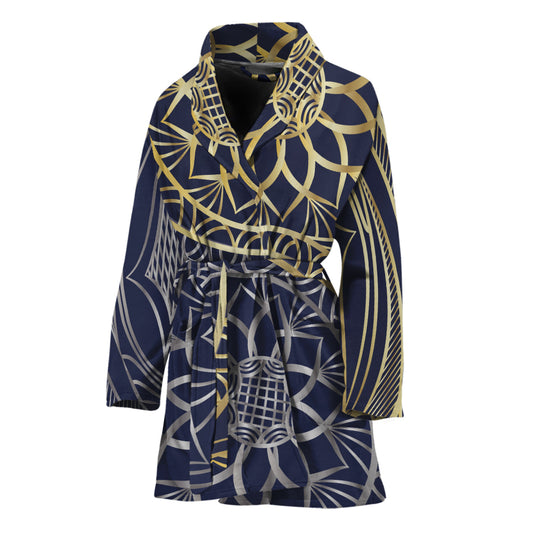 Gold And Grey Yin Yang Flower Print Women's Bathrobe