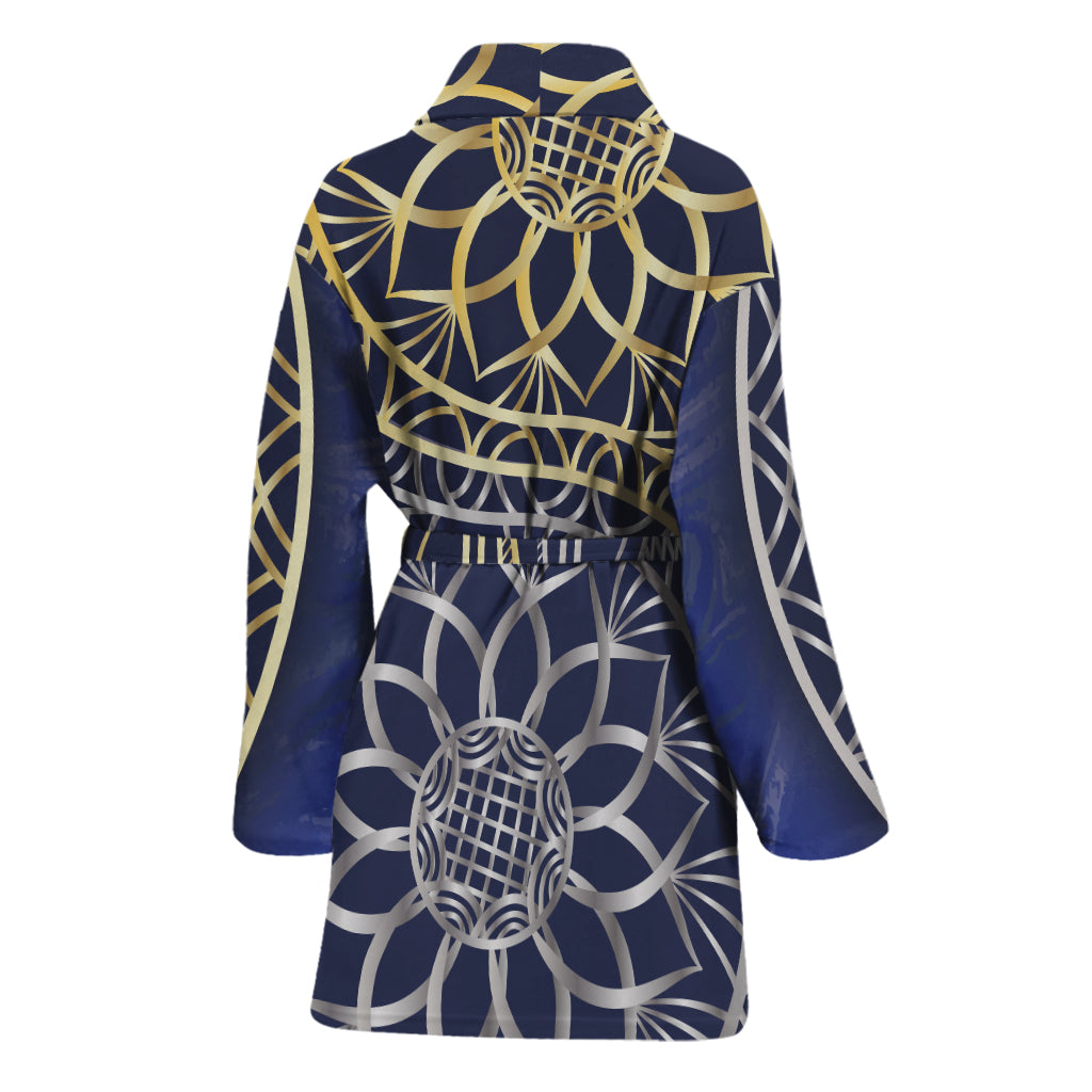 Gold And Grey Yin Yang Flower Print Women's Bathrobe