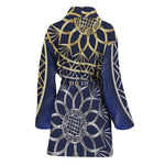 Gold And Grey Yin Yang Flower Print Women's Bathrobe