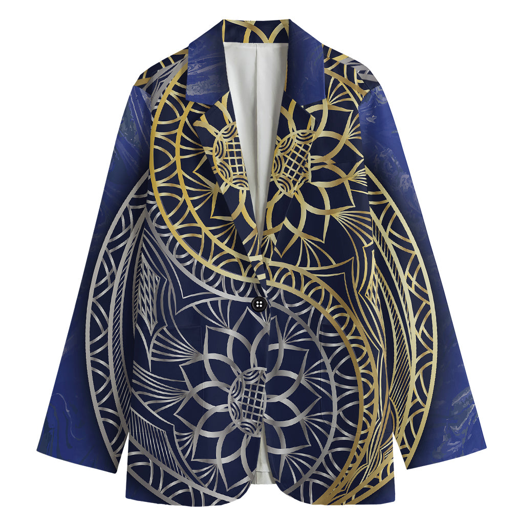 Gold And Grey Yin Yang Flower Print Women's Blazer