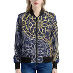 Gold And Grey Yin Yang Flower Print Women's Bomber Jacket
