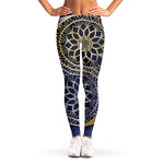Gold And Grey Yin Yang Flower Print Women's Leggings