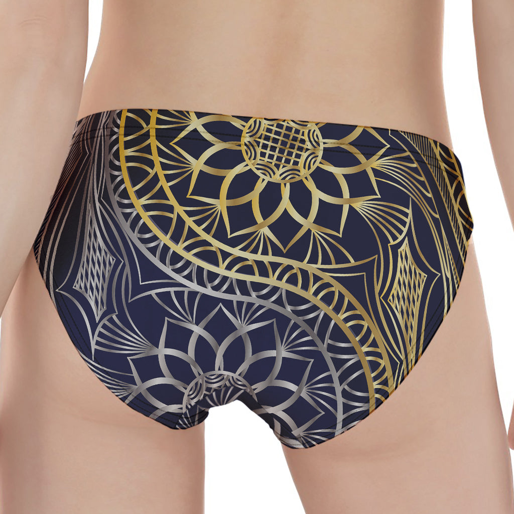 Gold And Grey Yin Yang Flower Print Women's Panties