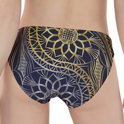 Gold And Grey Yin Yang Flower Print Women's Panties