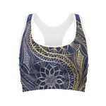 Gold And Grey Yin Yang Flower Print Women's Sports Bra