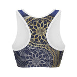 Gold And Grey Yin Yang Flower Print Women's Sports Bra