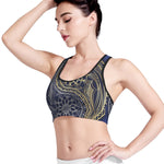 Gold And Grey Yin Yang Flower Print Women's Sports Bra