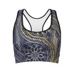 Gold And Grey Yin Yang Flower Print Women's Sports Bra