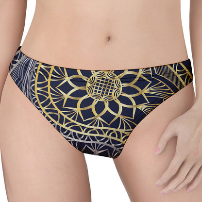 Gold And Grey Yin Yang Flower Print Women's Thong