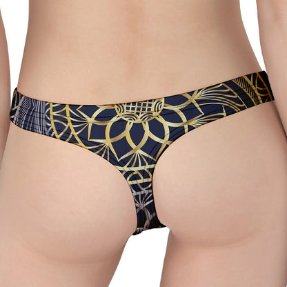 Gold And Grey Yin Yang Flower Print Women's Thong