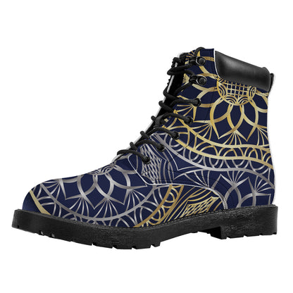 Gold And Grey Yin Yang Flower Print Work Boots