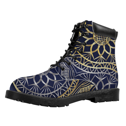 Gold And Grey Yin Yang Flower Print Work Boots
