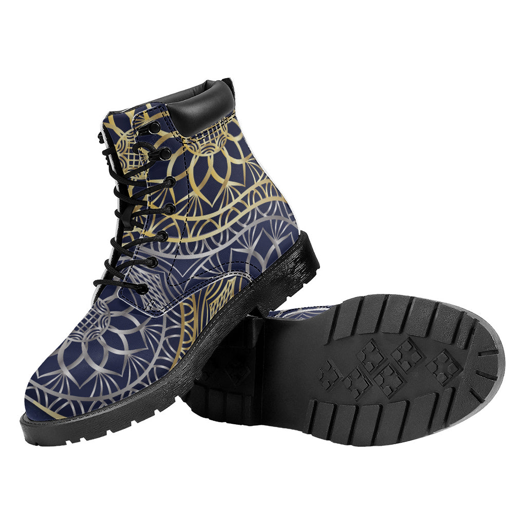 Gold And Grey Yin Yang Flower Print Work Boots