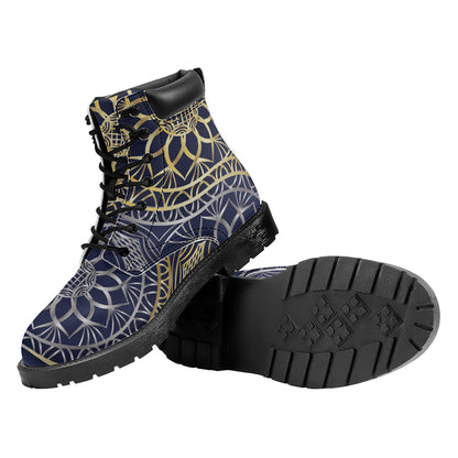 Gold And Grey Yin Yang Flower Print Work Boots