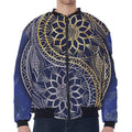 Gold And Grey Yin Yang Flower Print Zip Sleeve Bomber Jacket