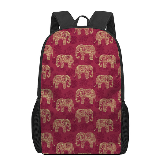 Gold And Red Boho Elephant Print 17 Inch Backpack