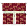 Gold And Red Boho Elephant Print 3 Piece Kitchen Curtains
