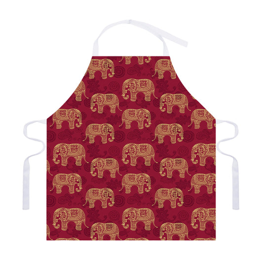 Gold And Red Boho Elephant Print Adjustable Apron