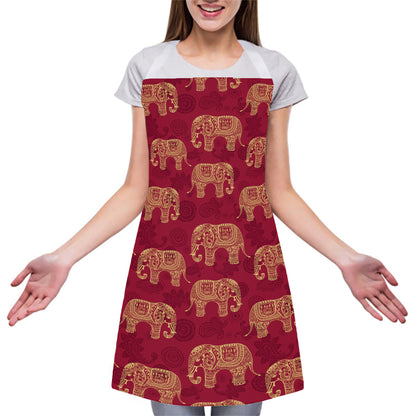 Gold And Red Boho Elephant Print Adjustable Apron